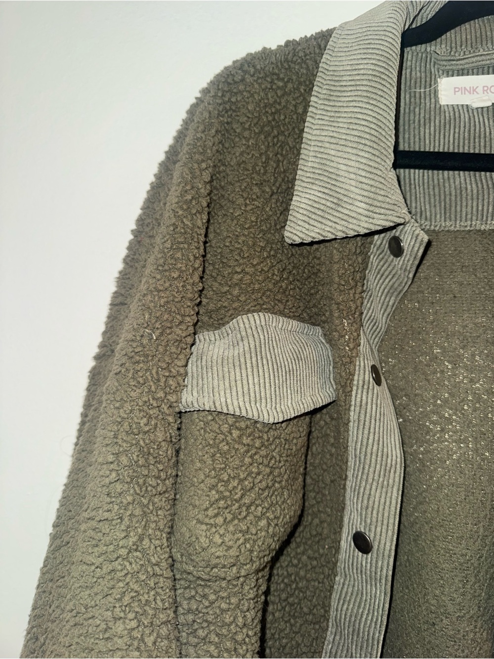 Olive Green Sherpa Fleece Jacket - Picture 3 of 4